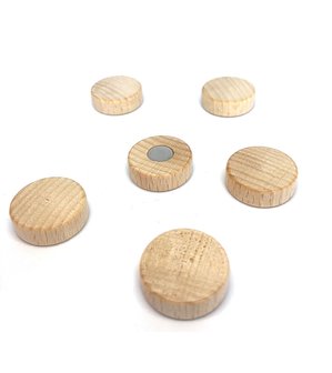 Sterke houten magneetschijfjes mm - set 6 stuks -